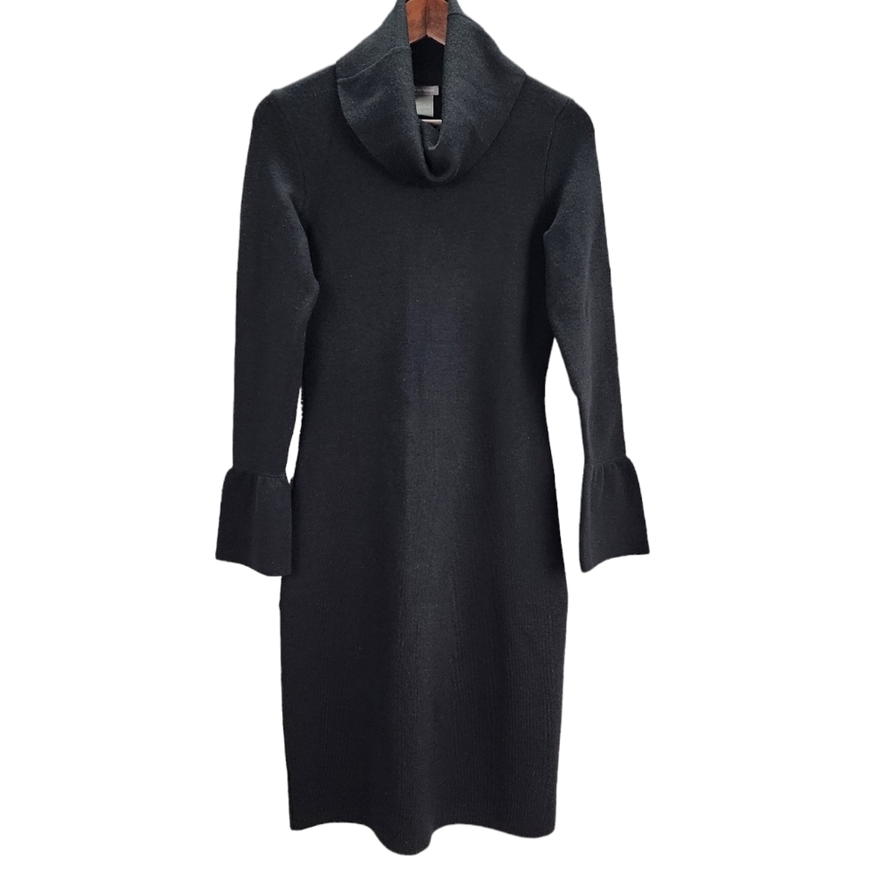 Ann Taylor Merino Cowl Neck Bell Sleeve Sweater Dress Black Small